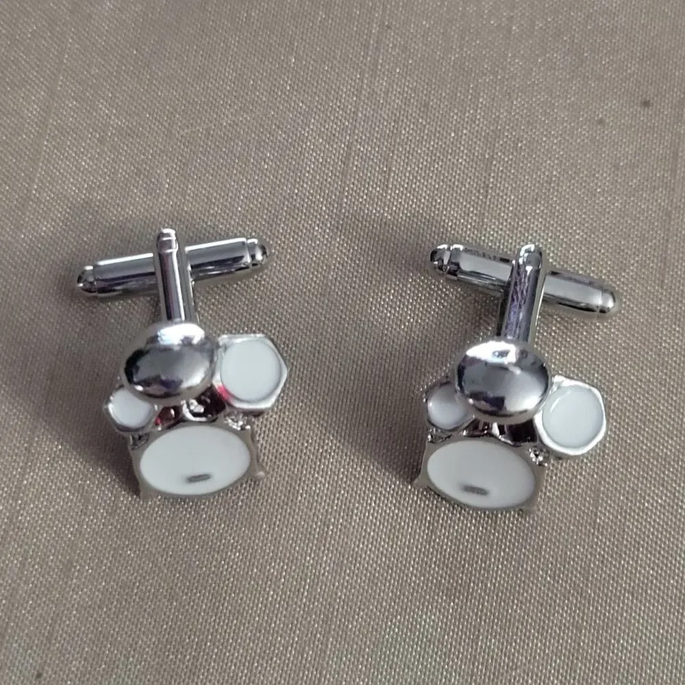 Drum set music themed enamel cuff links